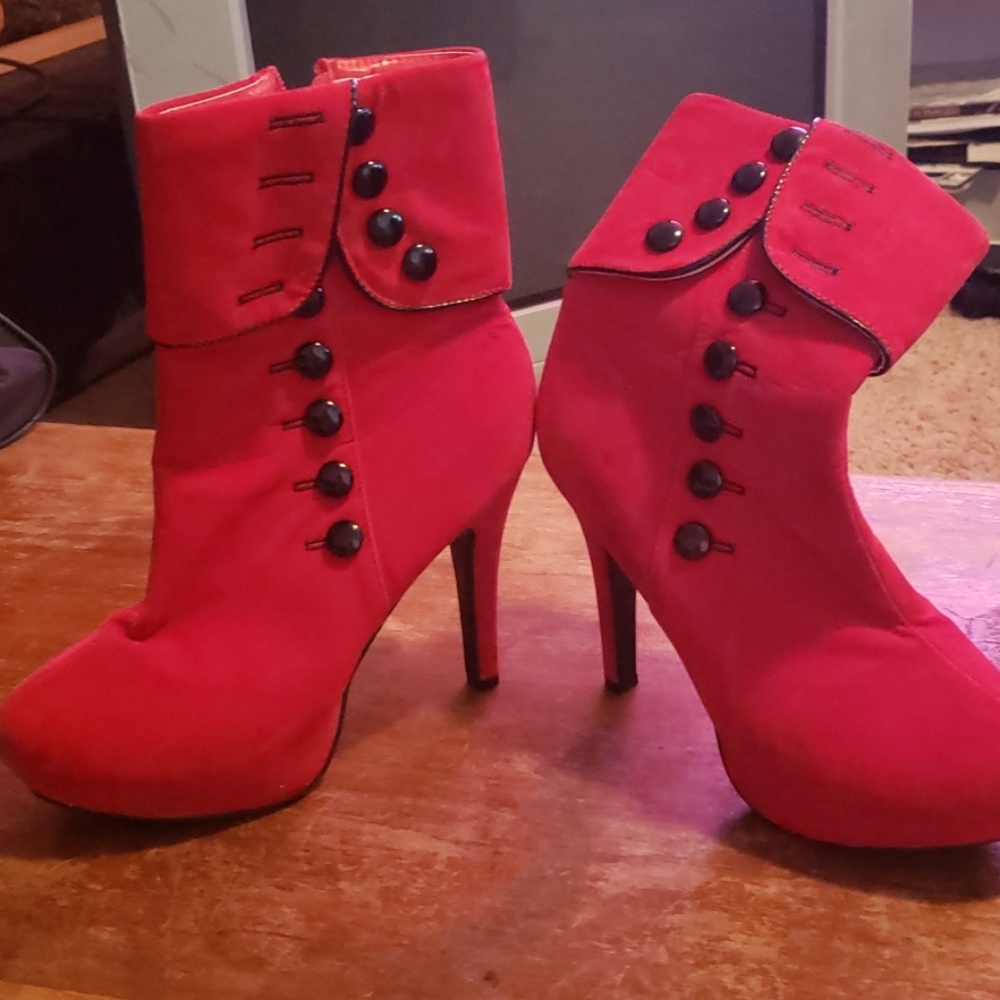 Red bootie high heels